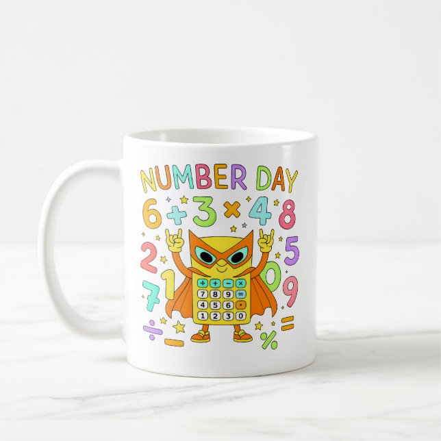 Number Day Owl Math Calculator Design for Kids Kaffemugg (Vänster)