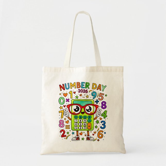 Number Day Tote Bag | Colourful Maths Numbers Tygkasse (Framsidan)