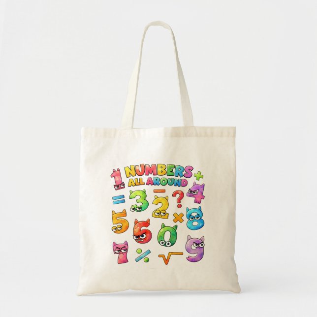 Number Day Tote Bag | Colourful Maths Numbers Tygkasse (Framsidan)
