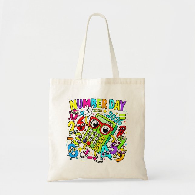 Number Day Tote Bag | Colourful Maths Numbers Tygkasse (Framsidan)
