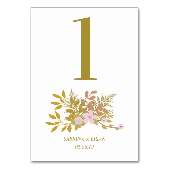 Number One Floral Pink and Gold design Bordsnummer (Framsidan)