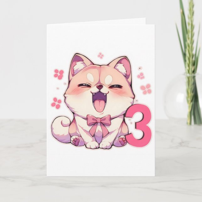 Number Three Cute Anime Dog Helgkort (Framsida)