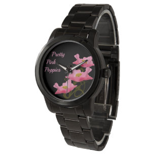 Numberless anpassningsbar för 3 rosavallmoblommor armbandsur