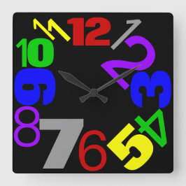~Numbers~ WALL CLOCK, MULTIFLORED, ANPASSAD! Fyrkantig Klocka