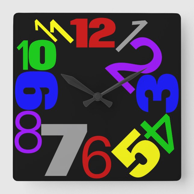 ~Numbers~ WALL CLOCK, MULTIFLORED, ANPASSAD! Fyrkantig Klocka (Framsida)