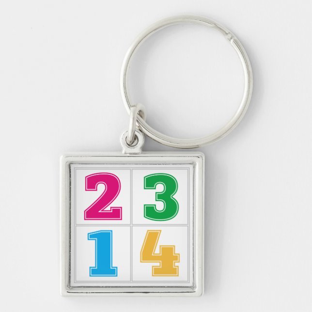 Numeriska serie 1234 fyrkantig silverfärgad nyckelring (Framsidan)