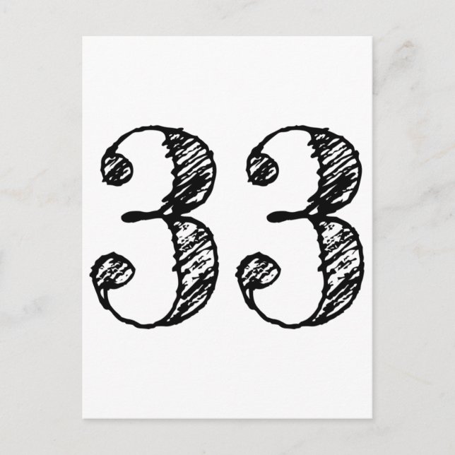 Numéro 33 - Chiffre Trente-Trois Manuscrit Âge Inbjudan Vykort (Framsida)