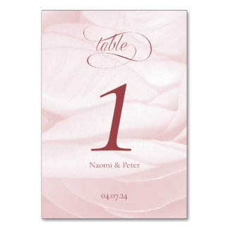 Numéro de table pivoine calligraphie Mariage Bordsnummer