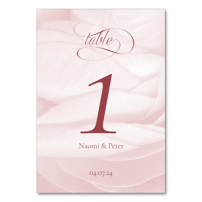 Numéro de table pivoine calligraphie Mariage Bordsnummer (Framsidan)