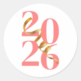 Números 2026 en Coral con Lazo Dorado Flotante Runt Klistermärke