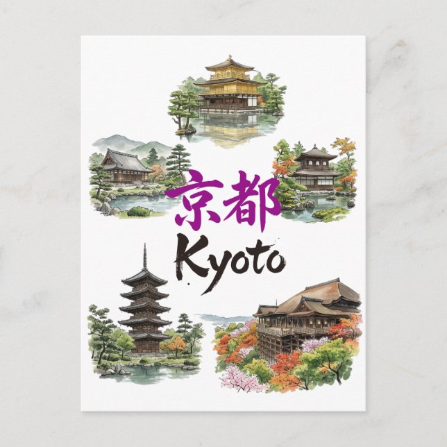 Numerous tourist attractions in Kyoto, Japan Vykort (Framsida)