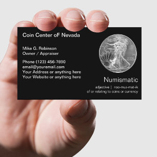 Numismatisk myntuppsamlingshandlare visitkort