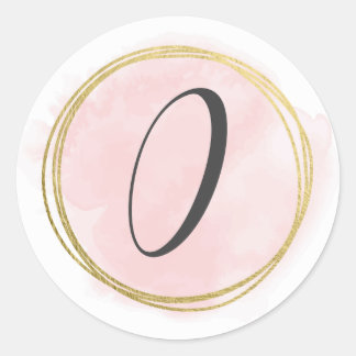 Nummer 0 Noll Monogram Rosé Rosa Akvarell Guld  Runt Klistermärke