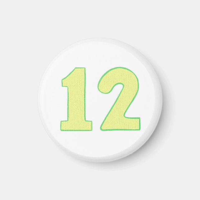 Nummer 12 magnet med gult och grönt (Framsidan)