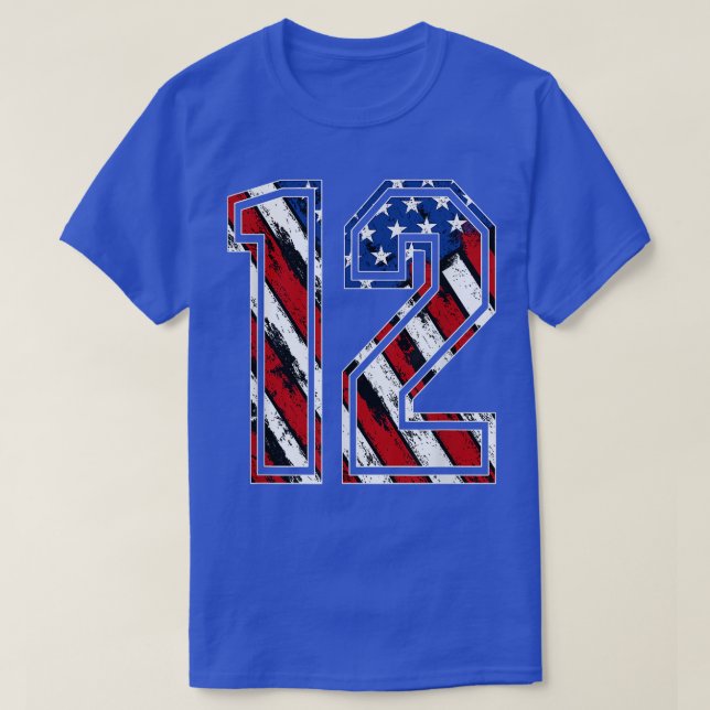 Nummer 12 Röda vita och blå amerikanska Flagga 12  T Shirt (Design framsida)