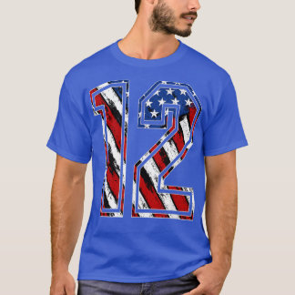 Nummer 12 Röda vita och blå amerikanska Flagga 12 T Shirt