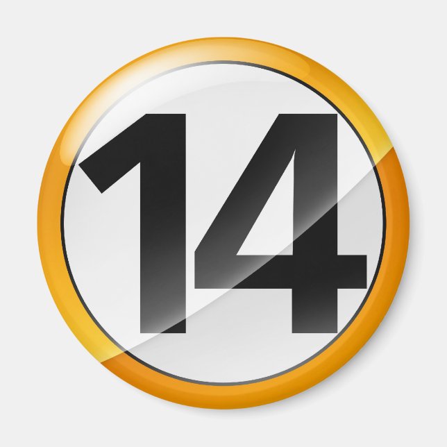 Nummer 14 guld Magent Magnet (Framsidan)