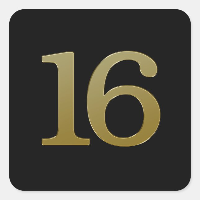 Nummer 16 Guld kvadratstreck Fyrkantigt Klistermärke (Framsida)