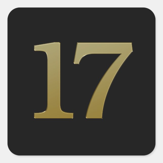 Nummer 17 Guld kvadratstreck Fyrkantigt Klistermärke (Framsida)