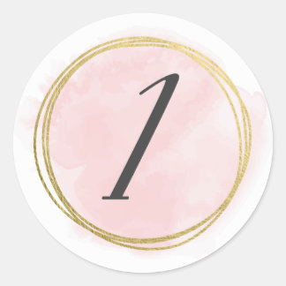 Nummer 1 En Monogram Blush Rosa Vattenfärg Guld Runt Klistermärke
