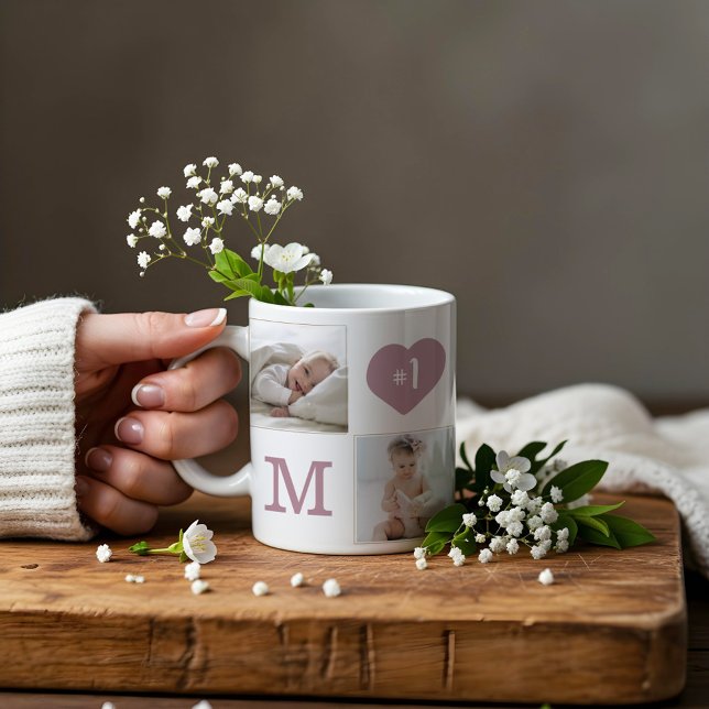 Nummer 1 Mamma Mamma fotokollage Guld Ram Kaffemugg (Number 1 Mom Mommy Photo Collage Gold Frame Coffee Mug)