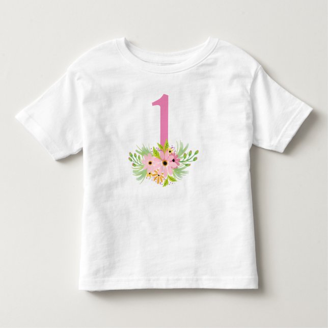 Nummer 1 med blommor t shirt (Framsida)