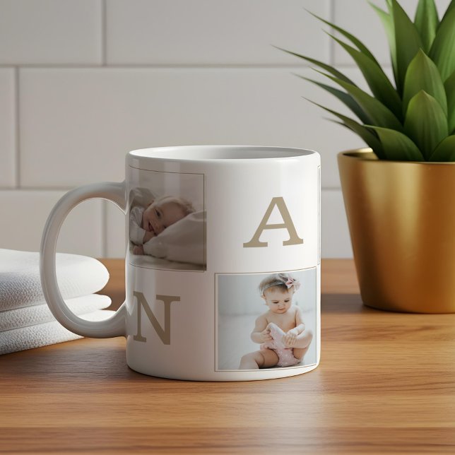 Nummer 1 Nana Grandma Photo Collage Guld Ram Kaffemugg (Number 1 Nana Grandma Photo Collage Gold Frame Coffee Mug)