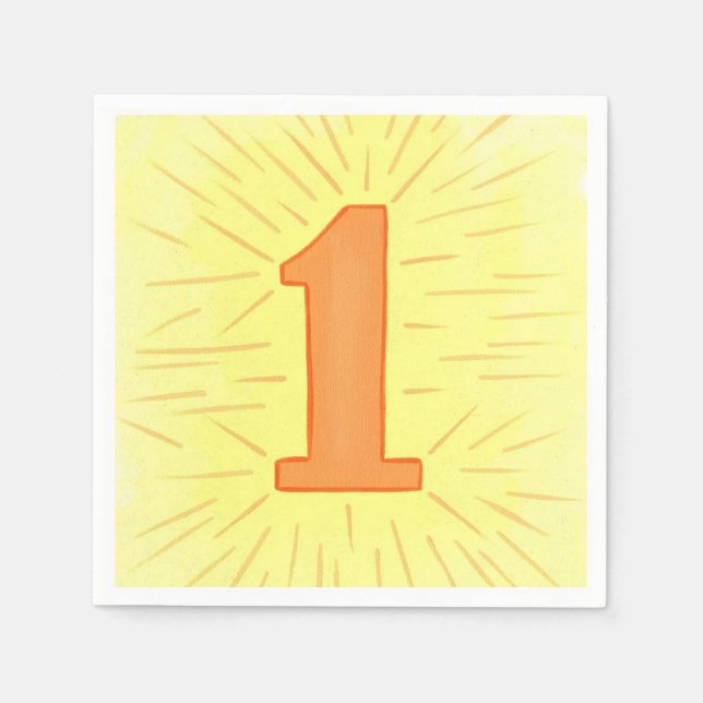 Nummer 1 Orange Gult födelsedag Napkins Pappersservett (Framsidan)