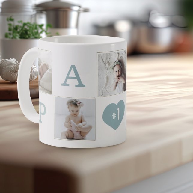 Nummer 1 Pappa Grandpa Photo Collage Guld Ram Kaffemugg (Skapare uppladdad)