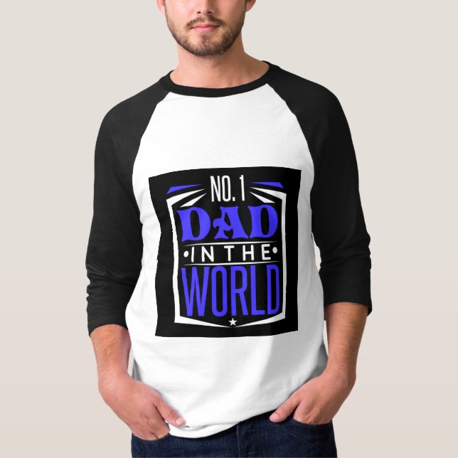 Nummer 1 Pappa i Världen Blå Svart Fars Dag T Shirt (Framsida)