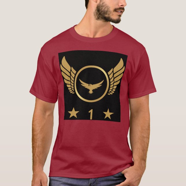 Nummer 1 Tryckt Guldörn bild vinbordsfärg T Shirt (Framsida)