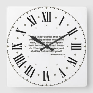 Nummer 23:19 KJV Bible Verse Grått Roman Numeral Fyrkantig Klocka