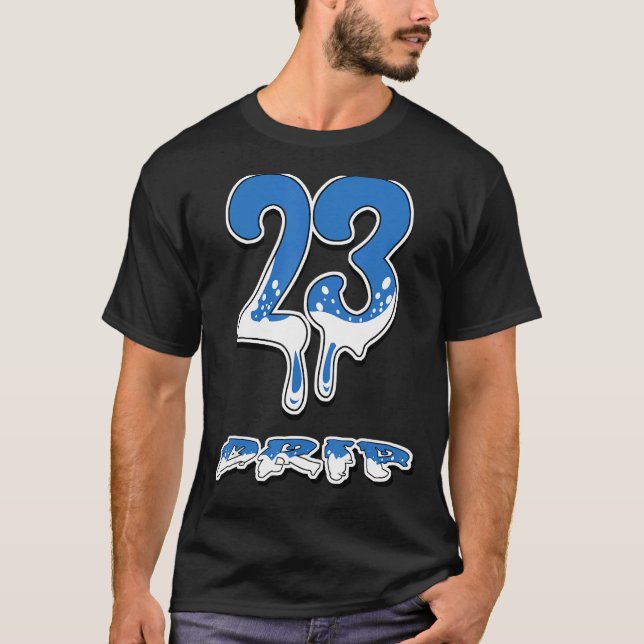Nummer 23 Drip Fransk Blå 13s Matchande T Shirt (Framsida)