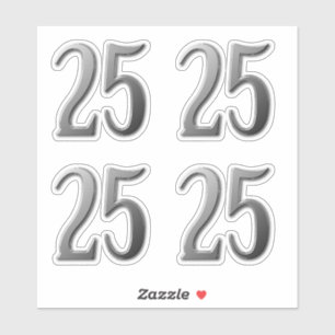 Nummer 25 Silver avfasad Klistermärken