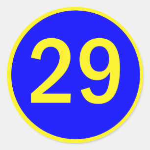 nummer 29 i en cirkel runt klistermärke
