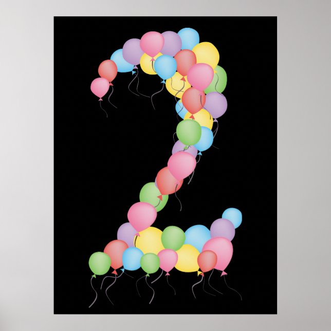 Nummer 2 ballonger Födelsedagsfest Dekoration Bann Poster (Framsidan)