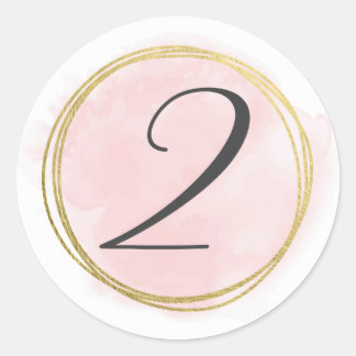 Nummer 2 Två Monogram Rosé Rosa Akvarell Guld Runt Klistermärke