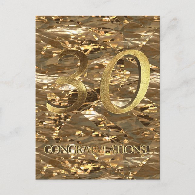Nummer 30 30-årsjubileum Guld Typografi Vykort (Framsida)
