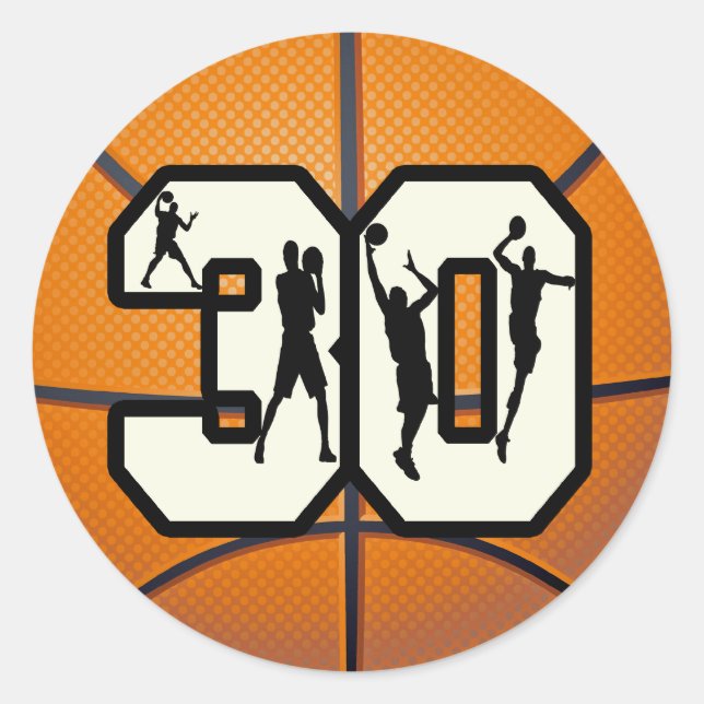 Nummer 30 basketboll runt klistermärke (Framsida)