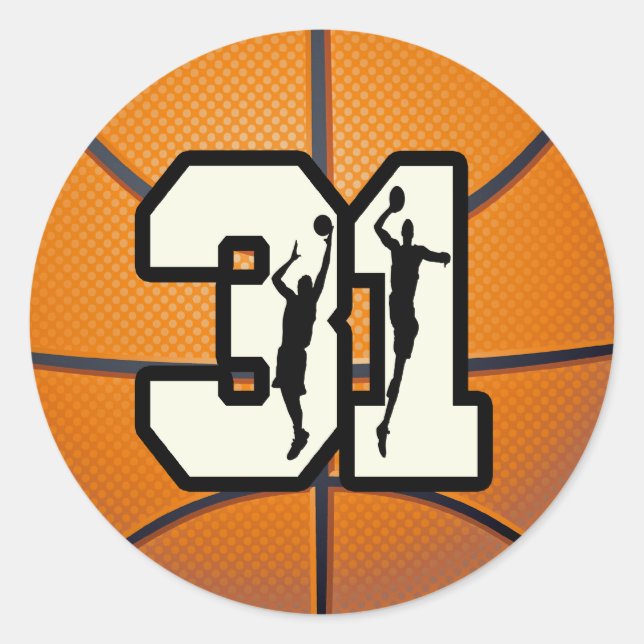 Nummer 31 Basketboll Runt Klistermärke (Framsida)