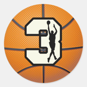 Nummer 3: Basketboll och spelare Runt Klistermärke