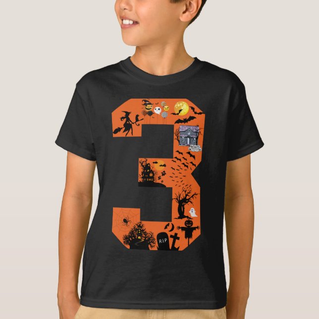 Nummer 3 Halloween konsthöjd För barn 3 år gammal T Shirt (Framsida)