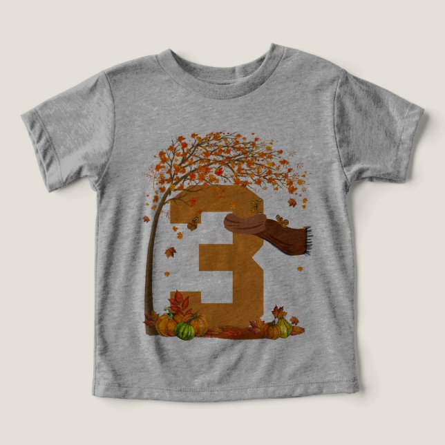 Nummer 3 Höstminskningstema 3 års gammal Thanksgiv T Shirt (Design Framsida)