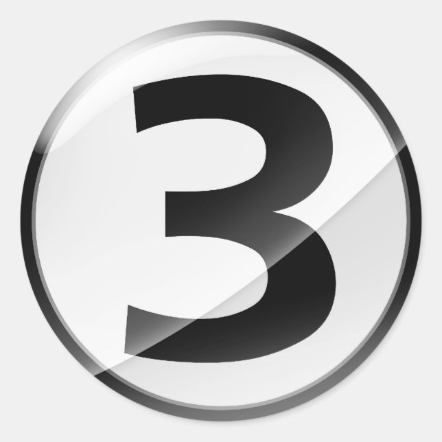 Nummer 3 Svart dekal Runt Klistermärke (Framsida)