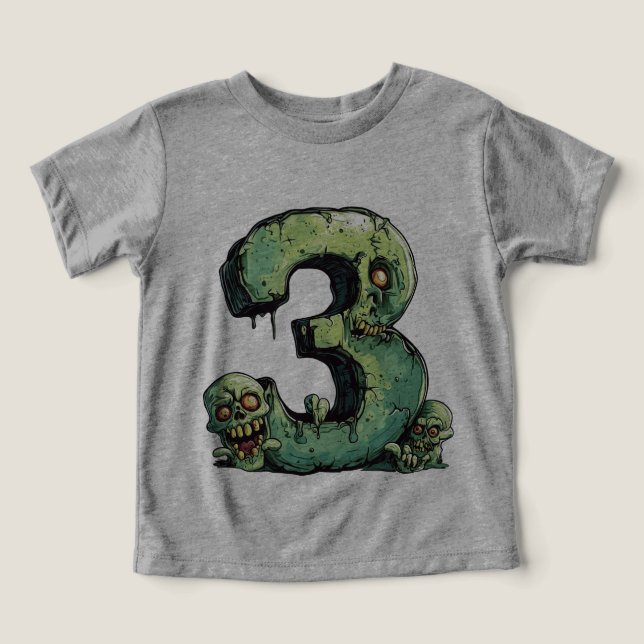 Nummer 3 Zombie Halloween Theme 3-åriga barn T Shirt (Design Framsida)