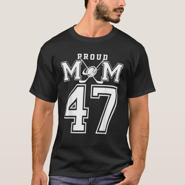 Nummer 47 Anpassningsbar Proud Hockey Mamma Person T Shirt (Framsida)