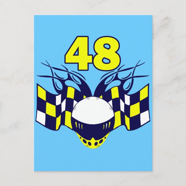 NUMMER 48 AUTO TÄVLA DESIGN VYKORT (Framsida)