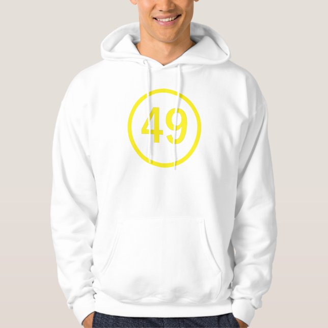 nummer 49, i en cirkel sweatshirt med luva (Framsida)