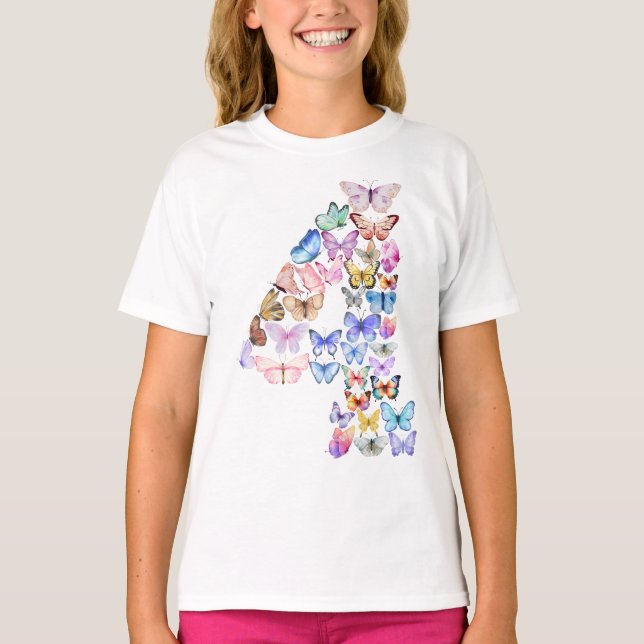 Nummer 4 Butterflies-tema 4 år gamla barn T Shirt (Framsida)