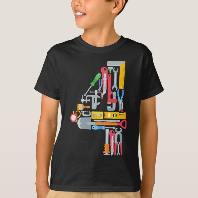 Nummer 4 Bygge Byggnad Verktyg 4 år gammal T Shirt (Framsida)